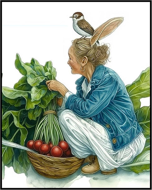 Posterizer 1 pcs-whimsical magical scene with farmer with bunny ears-Kids Room Art-Art for Animal Lovers-Gift for Daughter, Son, Kids- unframed wa...